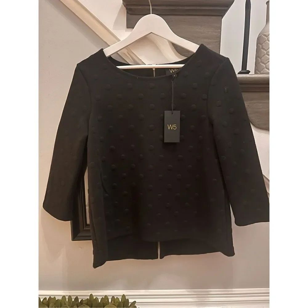 W5 Black Raised Dot Back Zip 3/4 Sleeve Whimsigoth Top sz S NWT